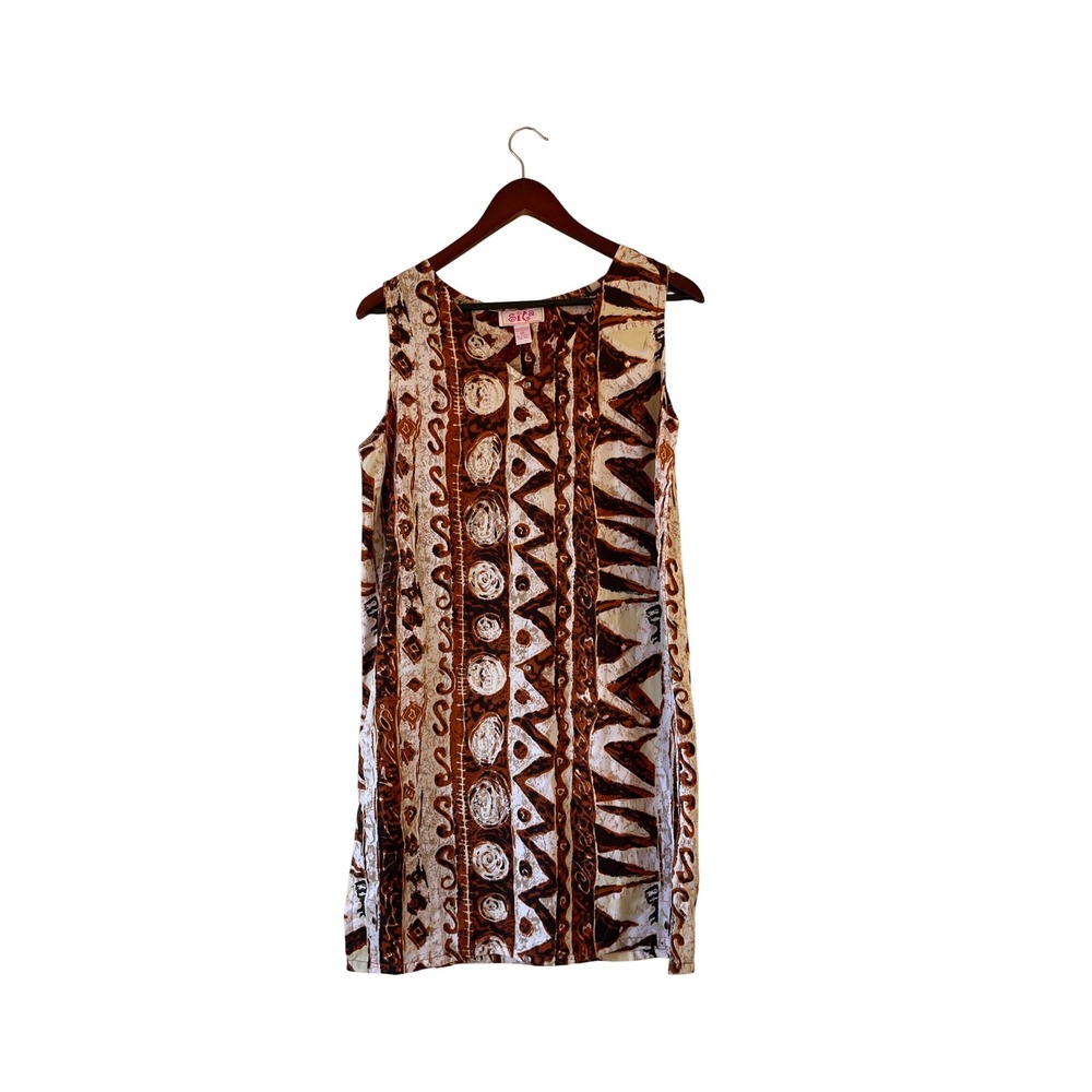 Vintage Sita Womens Batik Abstract Print Sleeveless Brown Cream‎ Medium